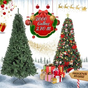 Árvore de Natal Pinheiro Luxo 2,70m 2000 Galhos Tradicional Verde Premium Grande Cheia Luvinco