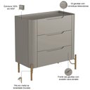 Ver imagem 2 de Mesa de Cabeceira Orgânica 3 Gavetas Pés Industrial Dourado Bliss I03 Grigio - Lyam Decor