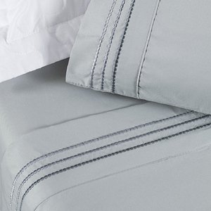 Jogo de Lençol Queen Yara Bordado 4 Peças Cinza