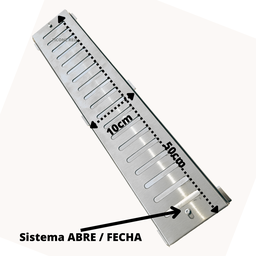 Grelha Ralo Linear Abre Fecha 10x50 Inox 304 com Suporte ( 10cm x 50cm) - 2
