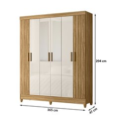 Guarda Roupa Roupeiro Uruguai 6 Portas 2 Gavetas com Espelho Freijó Off White Moval - 2