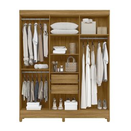 Guarda Roupa Roupeiro Uruguai 6 Portas 2 Gavetas com Espelho Freijó Off White Moval - 3