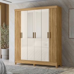 Guarda Roupa Roupeiro Uruguai 6 Portas 2 Gavetas com Espelho Freijó Off White Moval - 1