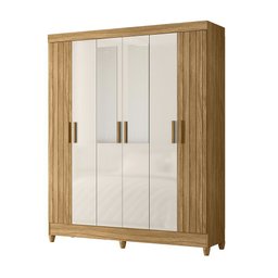 Guarda Roupa Roupeiro Uruguai 6 Portas 2 Gavetas com Espelho Freijó Off White Moval - 4