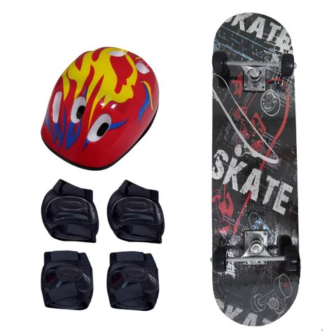 Skate Infantil de Criança + Kit de Proteção Capacete Joelheiras Cotoveleiras Radical Importway