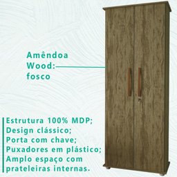 Armario Multiuso 2 Portas Com Chave CO78 Amendoa Wood MPRI - 3