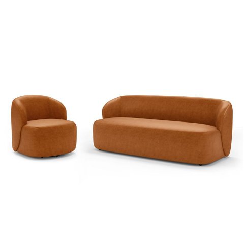 Poltrona Giratória e Sofá Orgânico Living Leez 205cm 03 Lugares Couríssimo Caramelo - Desk Design