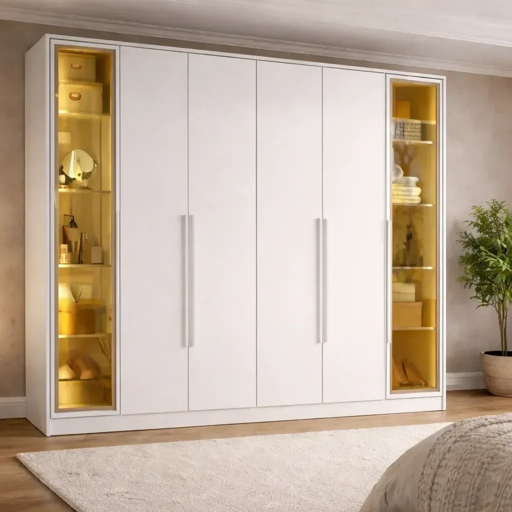 Guarda-Roupa Casal Reflecta 6 Portas 2 Gavetas com LED Napoli Bege/Off White