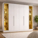 Ver imagem 1 de Guarda-Roupa Casal Reflecta 6 Portas 2 Gavetas com LED Napoli Bege/Off White