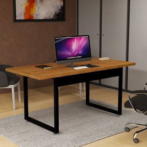Escrivaninha para Escritório Mesa Diretor Industrial 160x80 Tampo Mdf e Pés de Ferro:nature