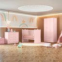 Ver imagem 1 de Jogo Quarto Infantil Doce Sonho Berço Cômoda 4 Gavetas e Guarda Roupa Qmovi