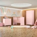 Ver imagem 7 de Jogo Quarto Infantil Doce Sonho Berço Cômoda 4 Gavetas e Guarda Roupa Qmovi