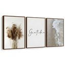 Ver imagem 3 de Kit 3 Quadros Boho Bege Mar Gratidão Moldura Tabaco