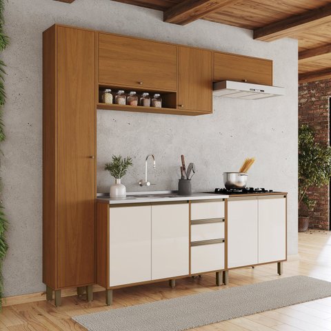 Cozinha Modulada Completa 5 Peças com Paneleiro e Aéreo com Nicho Venaly