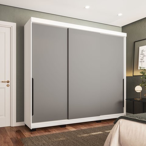 Guarda-Roupa 3 Portas Correr Madrid Cinza/Branco