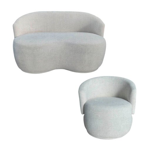 Kit Namoradeira + Poltrona Decorativa Beatriz Orgânica Linho Bege