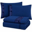Ver imagem 1 de Jogo de Lençol Queen Madri 400 Fios Micropercal Azul Marinho Friso Floral Toque Macio 4 Peças