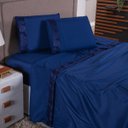 Ver imagem 3 de Jogo de Lençol Queen Madri 400 Fios Micropercal Azul Marinho Friso Floral Toque Macio 4 Peças