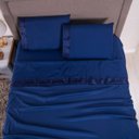 Ver imagem 2 de Jogo de Lençol Queen Madri 400 Fios Micropercal Azul Marinho Friso Floral Toque Macio 4 Peças
