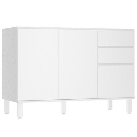 Balcão de Pia sem Tampo 120cm 3 Portas e 2 Gavetas Dora Luci Branco/branco Supremo