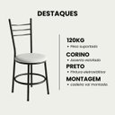 Ver imagem 4 de Kit 2 Cadeiras em Ferro Estofada Resistente Aconchegante Cozinha Oferta Estrutura Preta Liz:Branco