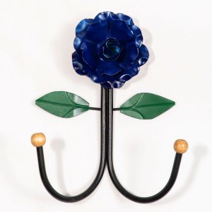 Cabideiro de Parede Cabide para Roupas 2 Ganchos Flor Azul