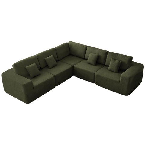 Kit Sofá Modular 5 Lugares Moderno Curvo Orgânico Adapt Linho
