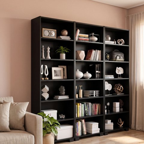 Kit 3 Estantes para Livros com 5 Prateleiras Cada 181,5x188x34cm Preto
