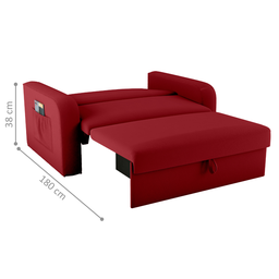 Sofá Cama com Baú 2 Lugares Raheny Veludo Maserati Vermelho - 3