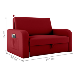 Sofá Cama com Baú 2 Lugares Raheny Veludo Maserati Vermelho - 2