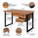 Ver imagem 5 de Mesa Escritório Pé Quadro 1,70x0,70m c/ Gavetas Nogal Sevilha/Preto 24475
