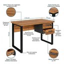 Ver imagem 3 de Mesa Escritório Pé Quadro 1,70x0,70m c/ Gavetas Nogal Sevilha/Preto 24475