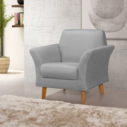 Poltrona Retrô Pés em Madeira Maciça Jamaica Linho Cinza - 1