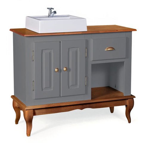 Gabinete para Banheiro 2 Portas com Cuba Dália 3058 - Cinza/imbuia Glazer