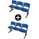 Ver imagem 1 de Kit 02 Cadeiras Longarinas Plásticas 03 Lugares - Cor Azul - Realplast - 23009
