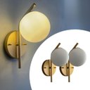 Ver imagem 1 de Kit 2 Arandelas de Parede Inclinada Dourado com Vidro Globo Fosco 12cm para Sala, Quarto, Cabeceira
