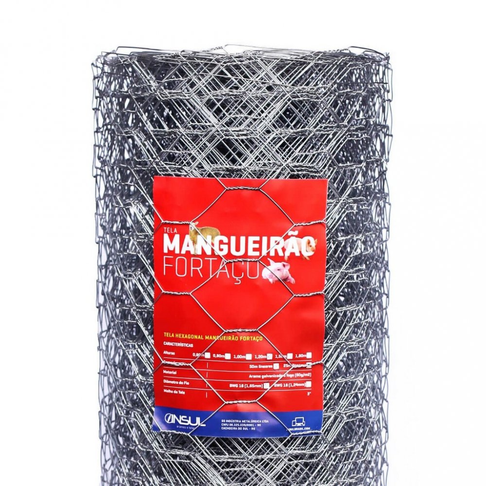 Tela Mangueirão (Fio 16 1,65mm / Malha 7,6cm) - Rolo 50m x 60cm altura