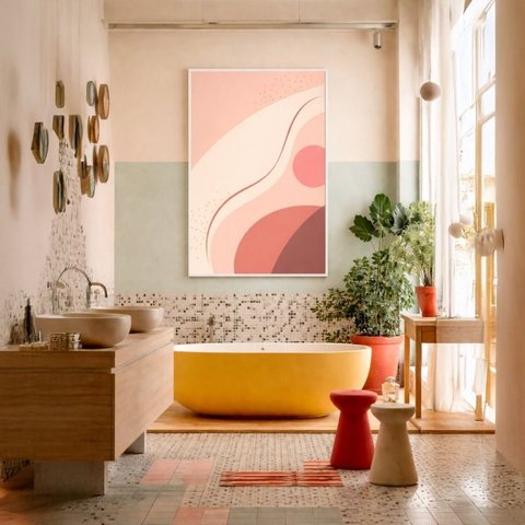 Quadro Canvas Rosa Minimalista 90x60cm Mold Branca