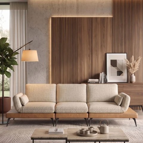 Sofá Modular Giratório Articulado 3,04 Moderno Lumina Areia Caramelo