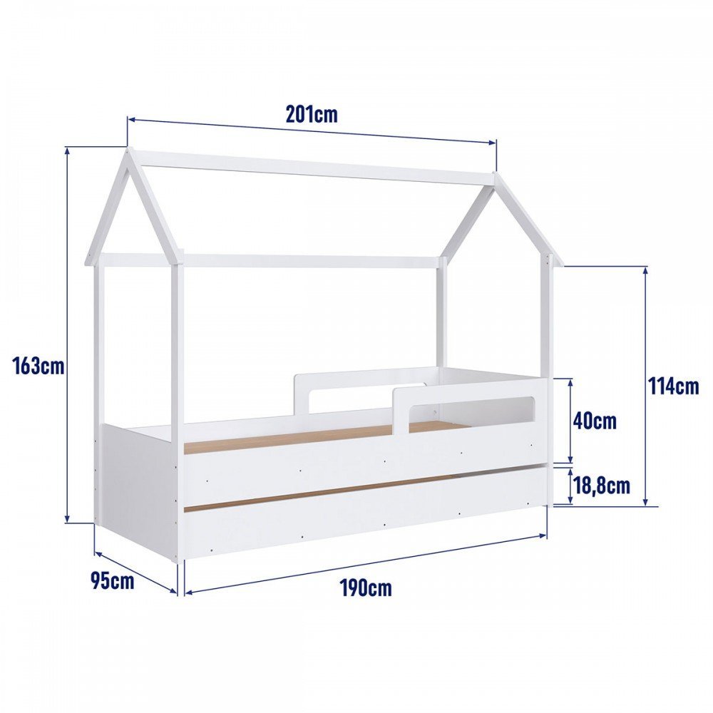 Cama Infantil Montessoriana sem Colchão com Cama Auxiliar Linha Infanto Branco Ccm020 Completa Móvei - 4