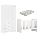 Ver imagem 1 de Berço Americano Mini Cama Mel e Guarda Roupa Duda 3 Portas Branco Brilho com Colchão Gazin – Phoenix