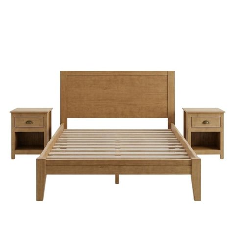 Cama Casal 2 Mesas de Cabeceira 1 Gaveta Madeira Macica Taeda Freijo Festra