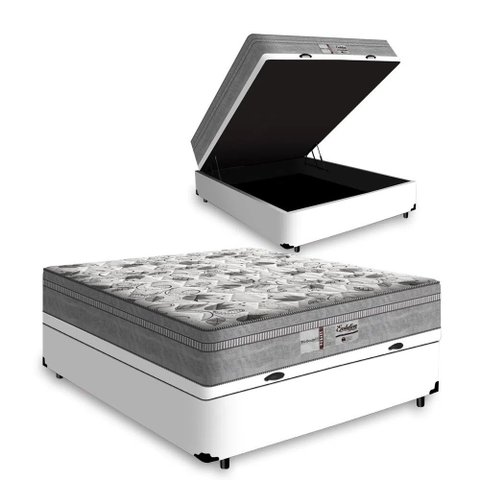 Cama Box Baú Viúva + Colchão de molas ensacadas Evolution Probel/Prodormir 128x188x74 CM:branco