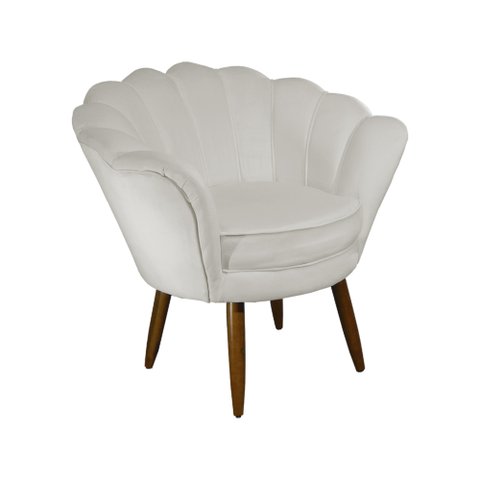 Poltrona Decorativa Pétala Couro Bege Pés Madeira Mz Decor