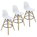Ver imagem 1 de Kit 3 Banquetas Charles Eames Eiffel Wood Design Base Fixa Madeira - Branca