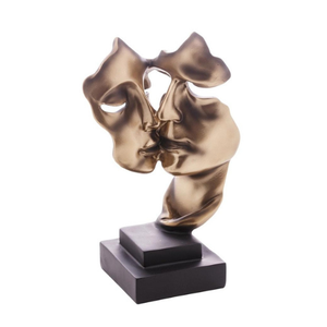 Figura De Resina Decorativa Face Namorados Wolff Dourada e Preta