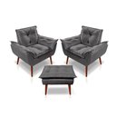 Ver imagem 1 de Kit C-2 Poltronas Opala + 01 Puff Opala Elegante Suede Cinza Escuro