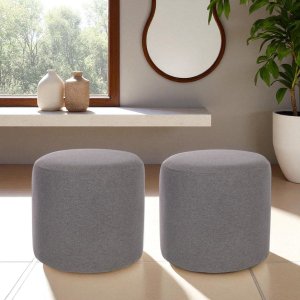 Kit 02 Puff Perse Redondo Decorativo Tecido Linho Puffe Banqueta