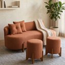Ver imagem 1 de Conjunto Sofá Curvo Orgânico + 02 Puff Luna Boucle Terracota - Montanaris Decor