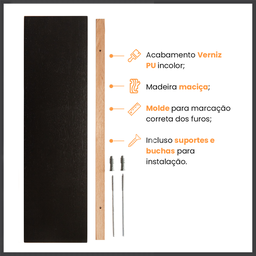 Prateleiras Kit 3 Peças Madeira Maciça Eucalipto C Suporte Invisível 80 Cm X 20 Cm Cor Preta - 4